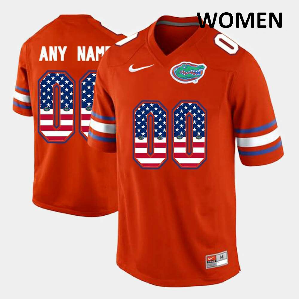 NCAA Florida Gators Customize Women's #00 Nike Orange US Flag Fashion Stitched Authentic College Football Jersey XXJ5664BU